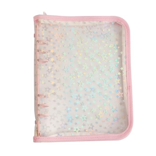 Qussedser A5-Budget-Ordnerhülle mit Reißverschluss, Glitzernde, A5-6-Ringbuch-Planer, Durchsichtiges, Nachfüllbares PVC-Notizbuchgehäuse, Rosa, Ca. 19 X 24,8 cm von Qussedser