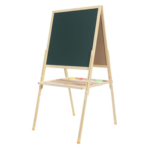 Qussse Staffelei für Kinder, Kinderstaffelei mit Kreidetafel und magnetischem Whiteboard, Höhenverstellbar 90-155cm, Kunst-Staffelei mit Utility Tray, für Anfänger Kinder Studenten von Qussse