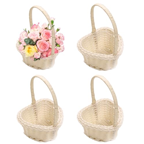 Korb Geflochten Mit Henkels, Kleiners Rattan Korb Obstkorb 4 Stück, Handgewebter Weißer Herzförmiger Hochzeitskorb Blumenkörbe, Hochzeit Süßigkeiten Rattan Korb Dekokorb Für Hochzeitszeremonie von Qutalmi