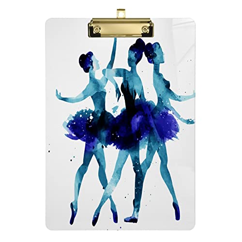 Ballett-Mädchen-Klemmbrett für Kinder, Jungen, Mädchen, stilvolles Standard-A4-Format in Briefgröße, 22,9 x 31,8 cm, Acryl-Klemmbrett mit flachem Profil, silberfarbener Metallclip für von Quteprint