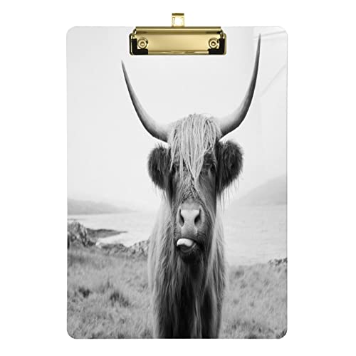 Farm Yak Highland Cow Klemmbrett für Jungen und Mädchen, A4, 22,9 x 31,8 cm, Acryl, goldener Metallclip mit niedrigem Profil, für Krankenschwestern, Studenten, Lehrer von Quteprint