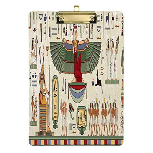 Klemmbrett mit Hieroglyphensymbol im Antiken Ägypten für Kinder, Jungen, Mädchen, stilvolles Standard-A4-Format in Briefgröße, 22,9 x 31,8 cm, Acryl-Klemmbrett mit flachem Profil, Metall-Goldclip für von Quteprint