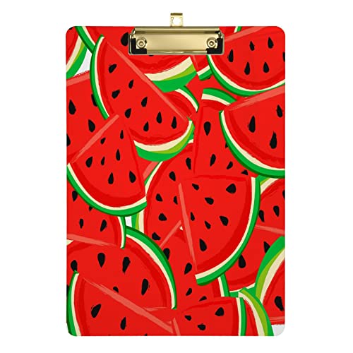 Klemmbrett mit Wassermelonen-Obstmuster für Kinder, Jungen, Mädchen, stilvolles Standard-A4-Format in Briefgröße, 22,9 x 31,8 cm, Acryl-Klemmbrett mit flachem Profil, silberfarbener Metallclip für von Quteprint