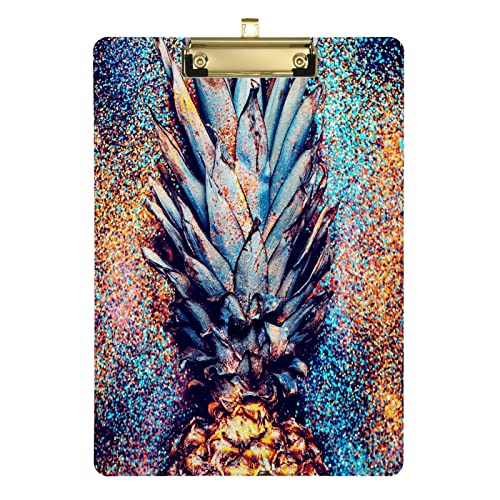 Klemmbrett mit tropischem Ananas-Muster für Kinder, Jungen, Mädchen, stilvolles Standard-A4-Format in Briefgröße, 22,9 x 31,8 cm, Acryl-Klemmbrett mit flachem Profil, Metall-Goldclip für von Quteprint