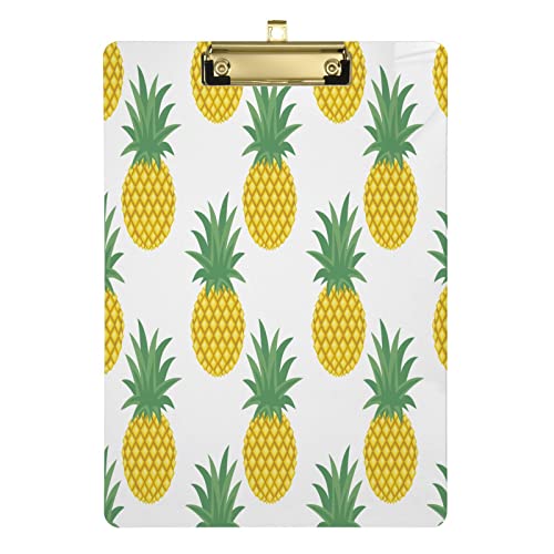 Klemmbrett mit tropischem Sommer-Ananas-Klemmbrett für Kinder, Jungen, Mädchen, stilvolles Standard-A4-Format in Briefgröße, 22,9 x 31,8 cm, Acryl-Klemmbrett mit flachem Profil, Metall-Goldclip für von Quteprint