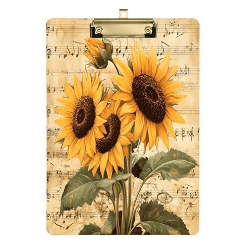 Quteprint Acryl-Klemmbrett mit Musiknoten, Sonnenblumen-Design, 22,9 x 31,8 cm, transparentes, kratzfestes Klemmbrett mit goldfarbenem Metallclip und Wandhaken, 0,6 cm dick, für Büro, Klassenzimmer Quteprint Acryl-Klemmbrett mit Musiknoten, Sonnenblumen-Design, 22,9 x 31,8 cm, transparentes, kratzfestes Klemmbrett mit goldfarbenem Metallclip und Wandhaken, 0,6 cm dick, für Büro, Klassenzimmer von Quteprint