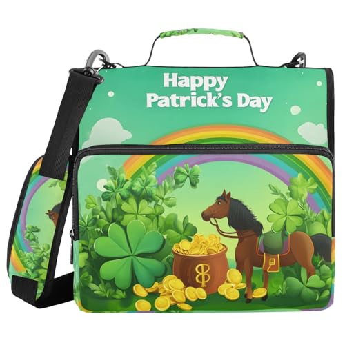 Quteprint Bindertasche mit Reißverschluss, St. Patricks Day, Regenbogenpferd, 3,8 cm, 3-Ringbuch und mehrere Taschen, 500 Blatt Kapazität, erweiterbarer Aktenordner mit Schultergurten und Griffen, für Quteprint Bindertasche mit Reißverschluss, St. Patricks Day, Regenbogenpferd, 3,8 cm, 3-Ringbuch und mehrere Taschen, 500 Blatt Kapazität, erweiterbarer Aktenordner mit Schultergurten und Griffen, für von Quteprint