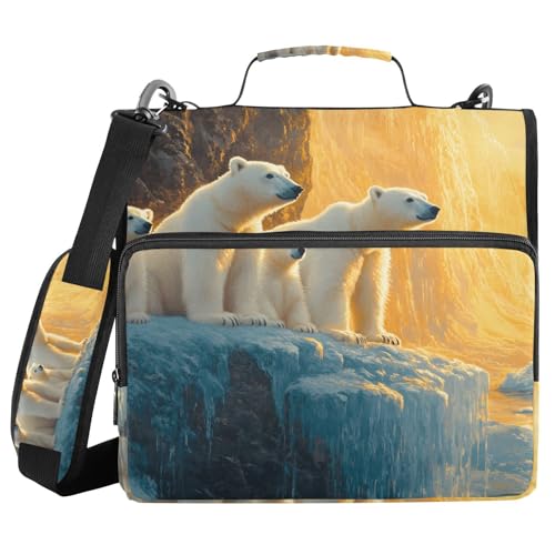 Quteprint Bindertasche mit Reißverschluss, Tiermotiv, Eisbär, Eisbär, 3,8 cm, 3,8 cm, 3-Ringbuch und mehrere Taschen, 500 Blatt Kapazität, erweiterbarer Aktenordner mit Schultergurten und Griffen, für Quteprint Bindertasche mit Reißverschluss, Tiermotiv, Eisbär, Eisbär, 3,8 cm, 3,8 cm, 3-Ringbuch und mehrere Taschen, 500 Blatt Kapazität, erweiterbarer Aktenordner mit Schultergurten und Griffen, für von Quteprint