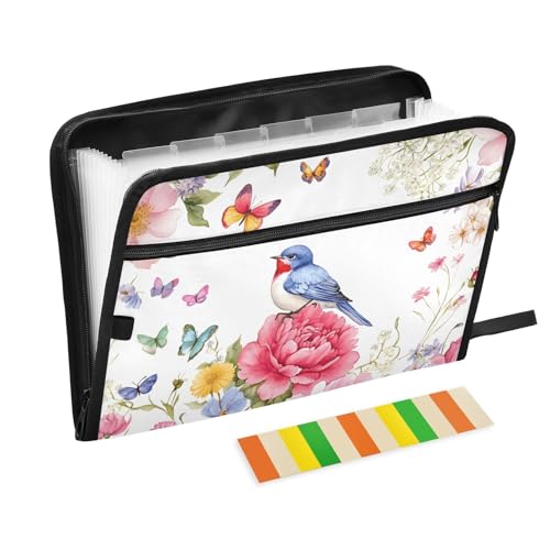 Quteprint Fächermappe mit 13 Fächern, mit Reißverschluss, Aquarell-Blumen, Vogel, Schmetterling, Akkordeon-Aktenordner mit Klebeetiketten, A4-Papier, erweiterbarer Dokumenten-Organizer Quteprint Fächermappe mit 13 Fächern, mit Reißverschluss, Aquarell-Blumen, Vogel, Schmetterling, Akkordeon-Aktenordner mit Klebeetiketten, A4-Papier, erweiterbarer Dokumenten-Organizer von Quteprint