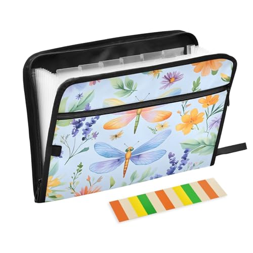 Quteprint Fächermappe mit 13 Fächern, mit Reißverschluss, Aquarell-Libellen und Blumen, Akkordeon-Aktenordner mit Klebeetiketten, A4-Papier, erweiterbarer Dokumenten-Organizer Quteprint Fächermappe mit 13 Fächern, mit Reißverschluss, Aquarell-Libellen und Blumen, Akkordeon-Aktenordner mit Klebeetiketten, A4-Papier, erweiterbarer Dokumenten-Organizer von Quteprint