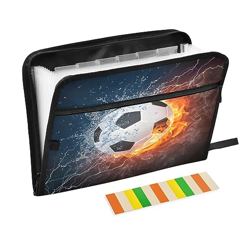 Quteprint Fächermappe mit 13 Fächern, mit Reißverschluss, Fußball-Fußball in Feuerwasser, Akkordeon-Aktenordner mit Klebeetiketten, Briefgröße, A4-Papier, erweiterbarer Dokumenten-Organizer von Quteprint