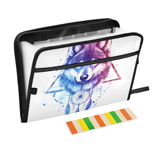 Quteprint Fächermappe mit 13 Fächern, mit Reißverschluss, Tierwolf, Boho-Traumfänger, Akkordeon-Aktenordner mit Klebeetiketten, A4-Papier, erweiterbarer Dokumenten-Organizer Quteprint Fächermappe mit 13 Fächern, mit Reißverschluss, Tierwolf, Boho-Traumfänger, Akkordeon-Aktenordner mit Klebeetiketten, A4-Papier, erweiterbarer Dokumenten-Organizer von Quteprint