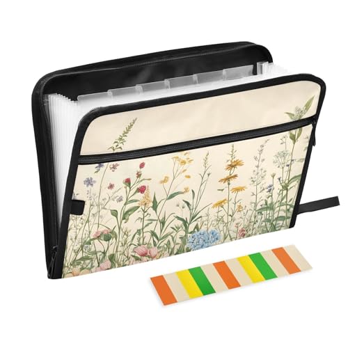 Quteprint Fächermappe mit 13 Fächern, mit Reißverschluss, Vintage-Blumenkräuter, Akkordeon-Aktenordner mit Klebeetiketten, A4-Papier, erweiterbarer Dokumenten-Organizer Quteprint Fächermappe mit 13 Fächern, mit Reißverschluss, Vintage-Blumenkräuter, Akkordeon-Aktenordner mit Klebeetiketten, A4-Papier, erweiterbarer Dokumenten-Organizer von Quteprint