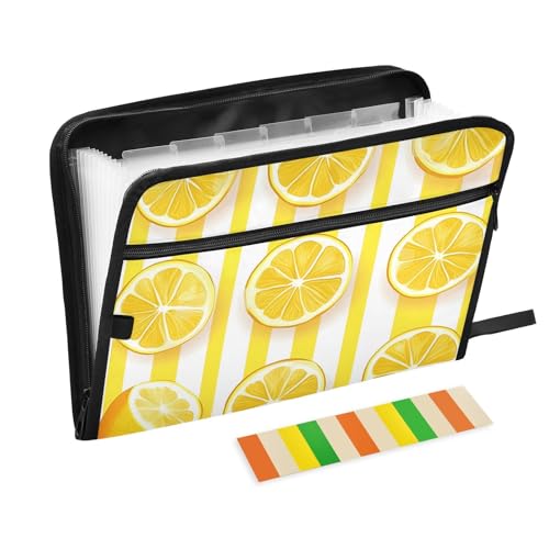 Quteprint Fächermappe mit 13 Fächern, mit Reißverschluss, Zitronenscheiben, gestreift, Akkordeon-Aktenordner mit Klebeetiketten, A4-Papier, erweiterbarer Dokumenten-Organizer Quteprint Fächermappe mit 13 Fächern, mit Reißverschluss, Zitronenscheiben, gestreift, Akkordeon-Aktenordner mit Klebeetiketten, A4-Papier, erweiterbarer Dokumenten-Organizer von Quteprint