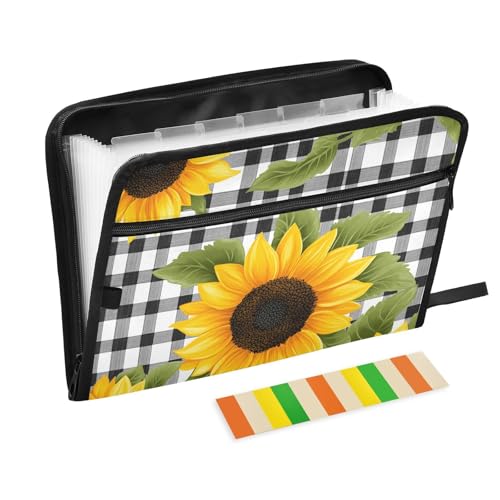 Quteprint Fächermappe mit 13 Fächern, mit Reißverschluss, florales Sonnenblumen-Karomuster, Akkordeon-Aktenordner mit Klebeetiketten, A4-Papier, erweiterbarer Dokumenten-Organizer Quteprint Fächermappe mit 13 Fächern, mit Reißverschluss, florales Sonnenblumen-Karomuster, Akkordeon-Aktenordner mit Klebeetiketten, A4-Papier, erweiterbarer Dokumenten-Organizer von Quteprint