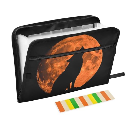 Quteprint Fächermappe mit 13 Fächern, mit Reißverschluss, heulender Wolf, Tiermond, Akkordeon-Aktenordner mit Klebeetiketten, A4-Papier, erweiterbarer Dokumenten-Organizer Quteprint Fächermappe mit 13 Fächern, mit Reißverschluss, heulender Wolf, Tiermond, Akkordeon-Aktenordner mit Klebeetiketten, A4-Papier, erweiterbarer Dokumenten-Organizer von Quteprint