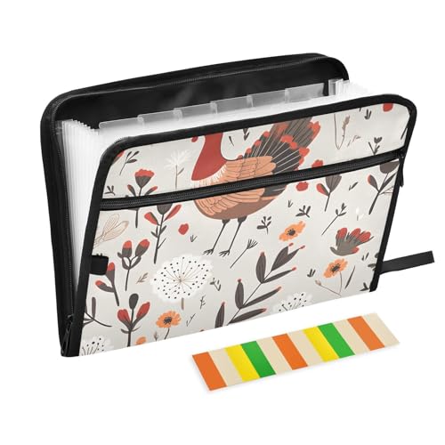 Quteprint Fächermappe mit 13 Fächern, mit Reißverschluss, niedliche Truthahnblätter, Blumen, Akkordeon-Aktenordner mit Klebeetiketten, A4-Papier, erweiterbarer Dokumenten-Organizer Quteprint Fächermappe mit 13 Fächern, mit Reißverschluss, niedliche Truthahnblätter, Blumen, Akkordeon-Aktenordner mit Klebeetiketten, A4-Papier, erweiterbarer Dokumenten-Organizer von Quteprint