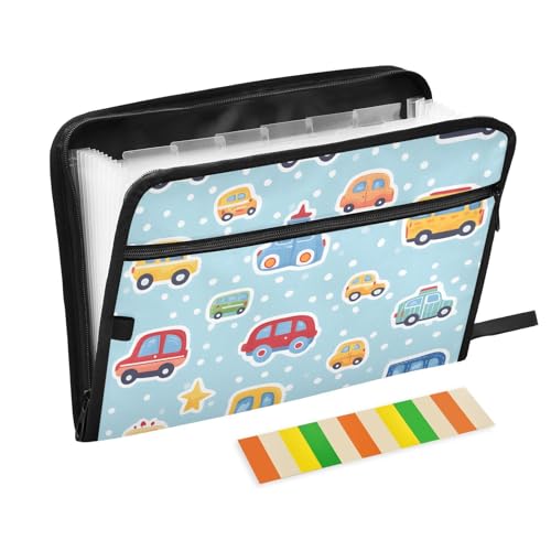Quteprint Fächermappe mit 13 Fächern, mit Reißverschluss, niedliches Cartoon-Autos, Akkordeon-Aktenordner mit Klebeetiketten, A4-Papier, erweiterbarer Dokumenten-Organizer Quteprint Fächermappe mit 13 Fächern, mit Reißverschluss, niedliches Cartoon-Autos, Akkordeon-Aktenordner mit Klebeetiketten, A4-Papier, erweiterbarer Dokumenten-Organizer von Quteprint