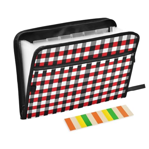 Quteprint Fächermappe mit 13 Fächern, mit Reißverschluss, rot / schwarz, kariert, Akkordeon-Aktenordner mit Klebeetiketten, A4-Papier, erweiterbarer Dokumenten-Organizer Quteprint Fächermappe mit 13 Fächern, mit Reißverschluss, rot / schwarz, kariert, Akkordeon-Aktenordner mit Klebeetiketten, A4-Papier, erweiterbarer Dokumenten-Organizer von Quteprint