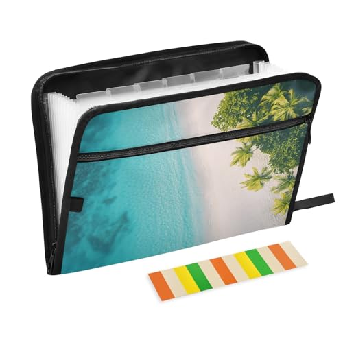 Quteprint Fächermappe mit 13 Fächern, mit Reißverschluss, tropische Strandpalmen, Akkordeon-Aktenordner mit Klebeetiketten, A4-Papier, erweiterbarer Dokumenten-Organizer Quteprint Fächermappe mit 13 Fächern, mit Reißverschluss, tropische Strandpalmen, Akkordeon-Aktenordner mit Klebeetiketten, A4-Papier, erweiterbarer Dokumenten-Organizer von Quteprint