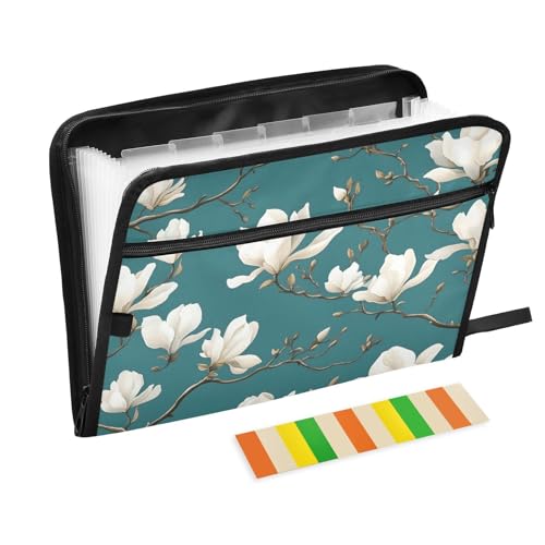 Quteprint Fächermappe mit 13 Fächern, mit Reißverschluss, weiße Magnolien-Blumen, Akkordeon-Aktenordner mit Klebeetiketten, A4-Papier, erweiterbarer Dokumenten-Organizer Quteprint Fächermappe mit 13 Fächern, mit Reißverschluss, weiße Magnolien-Blumen, Akkordeon-Aktenordner mit Klebeetiketten, A4-Papier, erweiterbarer Dokumenten-Organizer von Quteprint