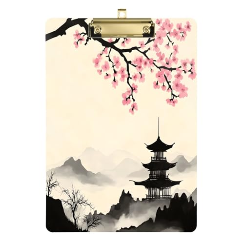 Quteprint Japanisches Klemmbrett aus Acryl, Kirschblüten, Berge, Turm, 22,9 x 31,8 cm, transparentes, kratzfestes Klemmbrett mit goldfarbenem Metallclip und Wandhaken, 0,6 cm dick, für Büro Quteprint Japanisches Klemmbrett aus Acryl, Kirschblüten, Berge, Turm, 22,9 x 31,8 cm, transparentes, kratzfestes Klemmbrett mit goldfarbenem Metallclip und Wandhaken, 0,6 cm dick, für Büro von Quteprint