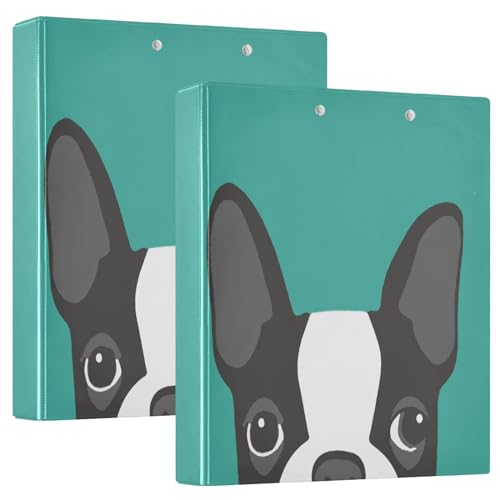 Quteprint Ringbuch mit 3 Ringen, Boston Terrier Hund, 3,8 cm, runder Ringordner mit 3 transparenten Innentaschen, Ordner-Organizer mit Klemmbrett für Büro, Zuhause, Schule, hält 200 Blatt, 1 Packung von Quteprint