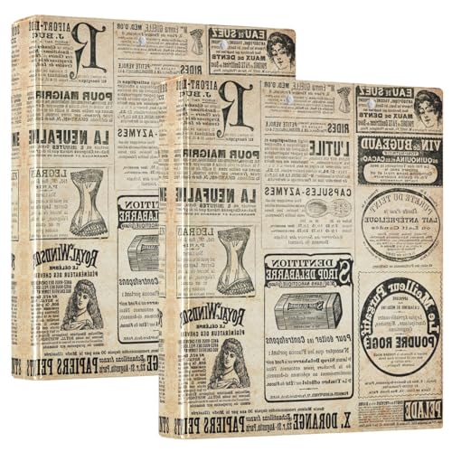 Quteprint Ringbuch mit 3 Ringen, Vintage-Zeitungspfost, 3,8 cm, runder Ringordner mit 3 transparenten Innentaschen, Ordner-Organizer mit Klemmbrett für Büro, Zuhause, Schule, hält 200 Blatt, 2 von Quteprint