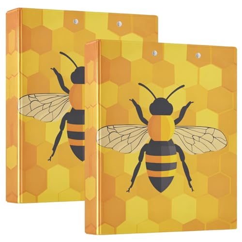 Quteprint Ringbuch mit 3 Ringen, niedliches Tierbienen-Wabenmuster, 3,8 cm, runder Ringordner mit 3 transparenten Taschen, Klemmbrett und hält 200 Blatt für Büro/Schule/Zuhause Organisation, 2 Stück Quteprint Ringbuch mit 3 Ringen, niedliches Tierbienen-Wabenmuster, 3,8 cm, runder Ringordner mit 3 transparenten Taschen, Klemmbrett und hält 200 Blatt für Büro/Schule/Zuhause Organisation, 2 Stück von Quteprint