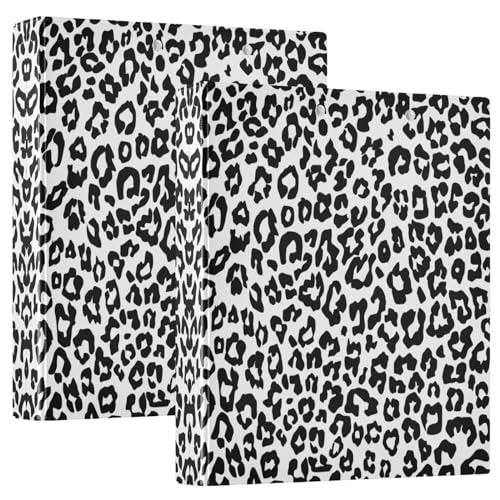 Quteprint Ringbuch mit 3 Ringen, schwarzer Leopardenmuster, 3,8 cm, runder Ringordner mit 3 transparenten Innentaschen, Ordner-Organizer mit Klemmbrett für Büro, Zuhause, Schule, hält 200 Blatt, 1 von Quteprint