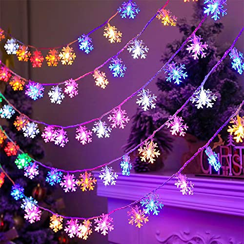 2 Pcs Weihnachten Schneeflocken Lichterkette, 6M 40 LED Lichterkette Batterie, Deko Weihnachten Vorhang Lichter, Bunt Schnee Lichterkette Weihnachten Deko Innen und Außen Beleuchtung für Garten von Quunoot