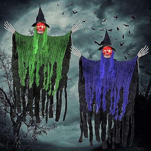 Halloween Deko Outdoor 2pcs, Halloween Deko Horror Hägende Ghost105x85cm,Halloween Dekoration Grim Reaper Skeleton Door Curtain, Halloween Geist zum Aufhängen Halloween Dekoration Party Garten von Quunoot