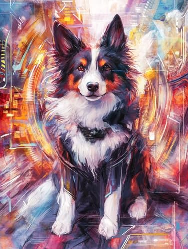 DIY 5D Diamant Malerei Set Bohren Voll Cyberpunk Border Collie Bild Diamond Painting Crystal Strass Diamant Gemälde Arts Craft Perfekt Für Entspannung Und Wand Decor Rund Drill 110x150cm AC1170 von Quxaoqiao