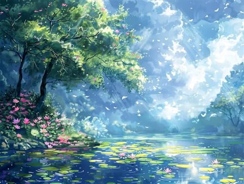 DIY 5D Diamant Malerei Set Bohren Voll Nature Scenery Lotus Pond Bild Diamond Painting Crystal Strass Diamant Gemälde Arts Craft Perfekt Für Entspannung Und Wand Decor Platz Drill 110x150cm AC2446 von Quxaoqiao