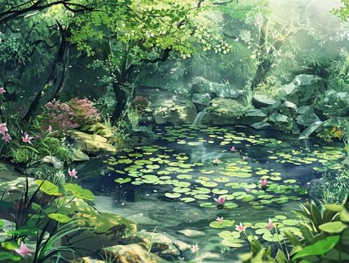 DIY 5D Diamant Malerei Set Bohren Voll Nature Scenery Lotus Pond Bild Diamond Painting Crystal Strass Diamant Gemälde Arts Craft Perfekt Für Entspannung Und Wand Decor Platz Drill 55x75cm AC2447 von Quxaoqiao