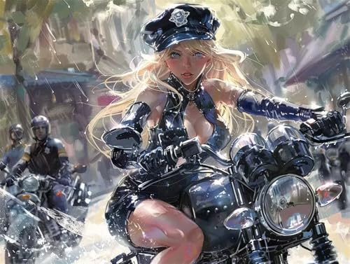 DIY 5D Diamant Malerei Set Bohren Voll Sexy Policewoman Motorcycle Bild Diamond Painting Crystal Strass Diamant Gemälde Arts Craft Perfekt Für Entspannung Und Wand Decor Platz Drill 110x150cm AC2724 von Quxaoqiao