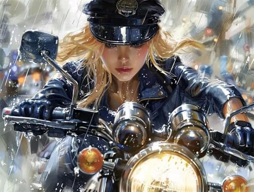 DIY 5D Diamant Malerei Set Bohren Voll Sexy Policewoman Motorcycle Bild Diamond Painting Crystal Strass Diamant Gemälde Arts Craft Perfekt Für Entspannung Und Wand Decor Platz Drill 55x75cm AC2723 von Quxaoqiao