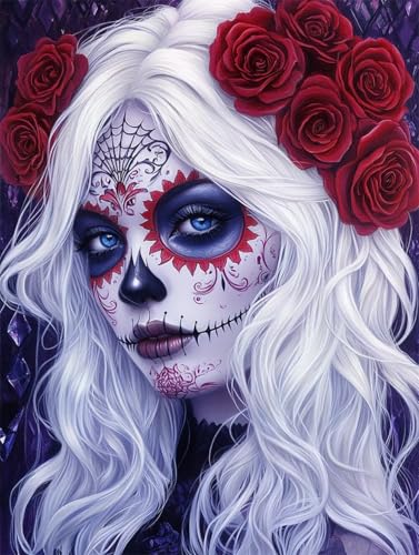 DIY 5D Diamant Malerei Set Bohren Voll Skeleton Makeup Girl Roses Bild Diamond Painting Crystal Strass Diamant Gemälde Arts Craft Perfekt Für Entspannung Und Wand Decor Platz Drill 110x150cm AC2741 von Quxaoqiao