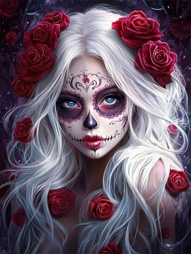 DIY 5D Diamant Malerei Set Bohren Voll Skeleton Makeup Girl Roses Bild Diamond Painting Crystal Strass Diamant Gemälde Arts Craft Perfekt Für Entspannung Und Wand Decor Platz Drill 55x75cm AC2742 von Quxaoqiao