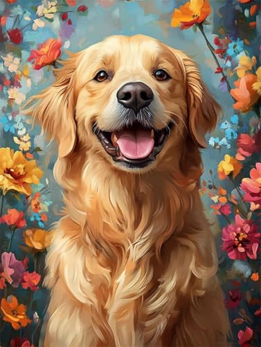 DIY 5D Diamant Malerei Set Bohren Voll Smiling Golden Retriever Bild Diamond Painting Crystal Strass Diamant Gemälde Arts Craft Perfekt Für Entspannung Und Wand Decor Platz Drill 55x75cm AC2753 von Quxaoqiao