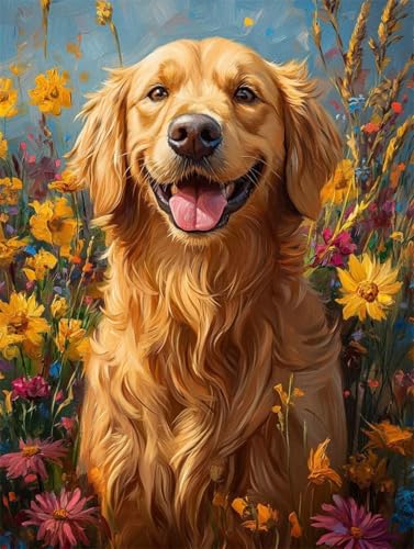 DIY 5D Diamant Malerei Set Bohren Voll Smiling Golden Retriever Bild Diamond Painting Crystal Strass Diamant Gemälde Arts Craft Perfekt Für Entspannung Und Wand Decor Platz Drill 55x75cm AC2754 von Quxaoqiao