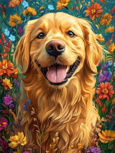 DIY 5D Diamant Malerei Set Bohren Voll Smiling Golden Retriever Bild Diamond Painting Crystal Strass Diamant Gemälde Arts Craft Perfekt Für Entspannung Und Wand Decor Platz Drill 55x75cm AC2756 von Quxaoqiao