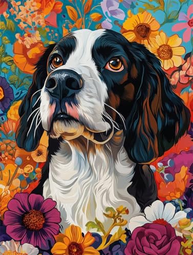 DIY 5D Diamant Malerei Set Bohren Voll Springer Spaniel Flower Bild Diamond Painting Crystal Strass Diamant Gemälde Arts Craft Perfekt Für Entspannung Und Wand Decor Platz Drill 110x150cm AC2798 von Quxaoqiao