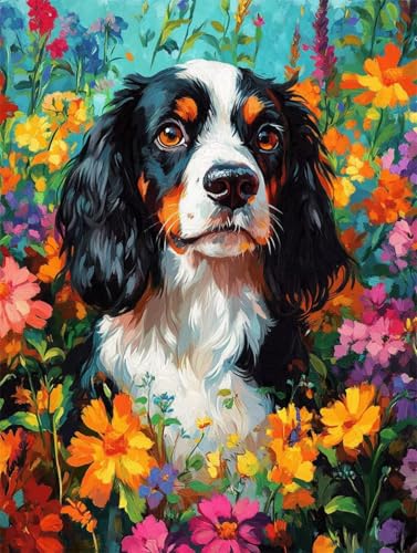 DIY 5D Diamant Malerei Set Bohren Voll Springer Spaniel Flower Bild Diamond Painting Crystal Strass Diamant Gemälde Arts Craft Perfekt Für Entspannung Und Wand Decor Platz Drill 110x150cm AC2799 von Quxaoqiao