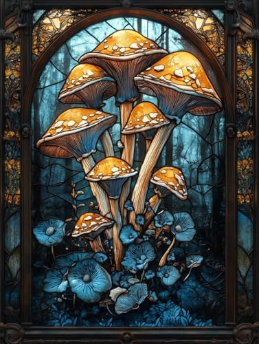 DIY 5D Diamant Malerei Set Bohren Voll Stained Glass Mushrooms Bild Diamond Painting Crystal Strass Diamant Gemälde Arts Craft Perfekt Für Entspannung Und Wand Decor Platz Drill 55x75cm AC2808 von Quxaoqiao