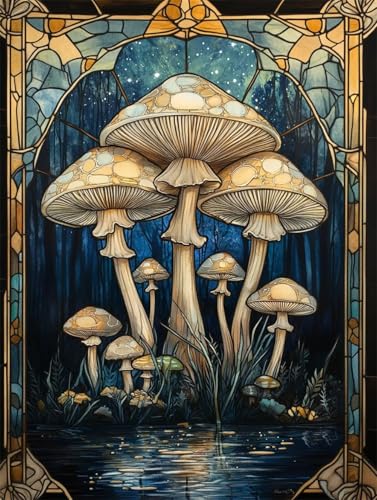 DIY 5D Diamant Malerei Set Bohren Voll Stained Glass Mushrooms Bild Diamond Painting Crystal Strass Diamant Gemälde Arts Craft Perfekt Für Entspannung Und Wand Decor Platz Drill 55x75cm AC2809 von Quxaoqiao