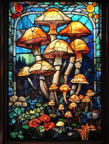 DIY 5D Diamant Malerei Set Bohren Voll Stained Glass Mushrooms Bild Diamond Painting Crystal Strass Diamant Gemälde Arts Craft Perfekt Für Entspannung Und Wand Decor Platz Drill 55x75cm AC2814 von Quxaoqiao