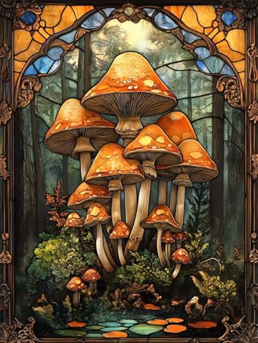 DIY 5D Diamant Malerei Set Bohren Voll Stained Glass Mushrooms Forest Bild Diamond Painting Crystal Strass Diamant Gemälde Arts Craft Perfekt Für Entspannung Und Wand Decor Platz Drill 55x75cm AC2813 von Quxaoqiao