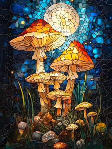 DIY 5D Diamant Malerei Set Bohren Voll Stained Glass Mushrooms Forest Bild Diamond Painting Crystal Strass Diamant Gemälde Arts Craft Perfekt Für Entspannung Und Wand Decor Platz Drill 55x75cm AC2811 von Quxaoqiao