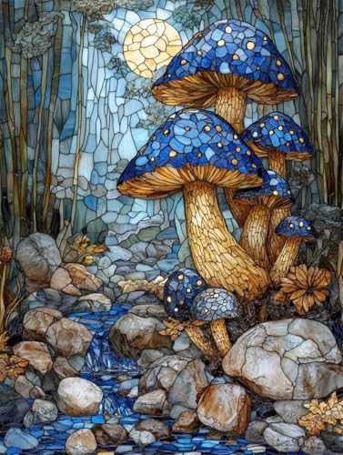 DIY 5D Diamant Malerei Set Bohren Voll Stained Glass Mushrooms Forest Bild Diamond Painting Crystal Strass Diamant Gemälde Arts Craft Perfekt Für Entspannung Und Wand Decor Platz Drill 55x75cm AC2810 von Quxaoqiao